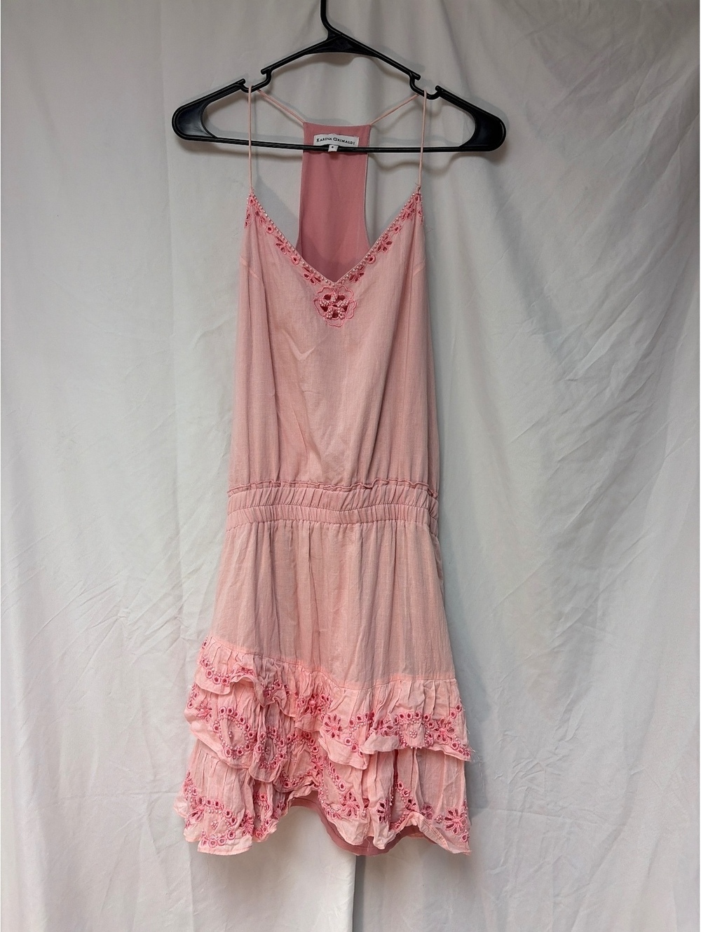 Karina Grimaldi Pink Embroidered Beaded Sleeveless Dress Size S